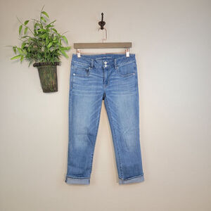 American Eagle Artist Slim Crop Jeans Medium Blue Low Rise Super Stretch AE 8